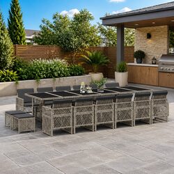 Garden Dining Set 17 Piece Outdoor Furniture Grey Poly Rattan with Cushions