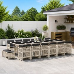 Garden Dining Set 17 Piece Outdoor Furniture Grey Poly Rattan Glass Table