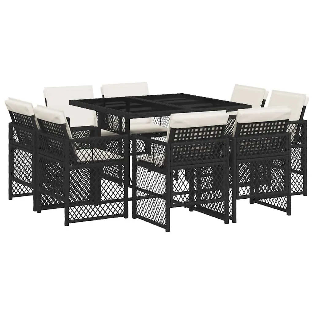 Outdoor Dining Set 9 Piece Black Garden Furniture Table Chairs Cushions Patio