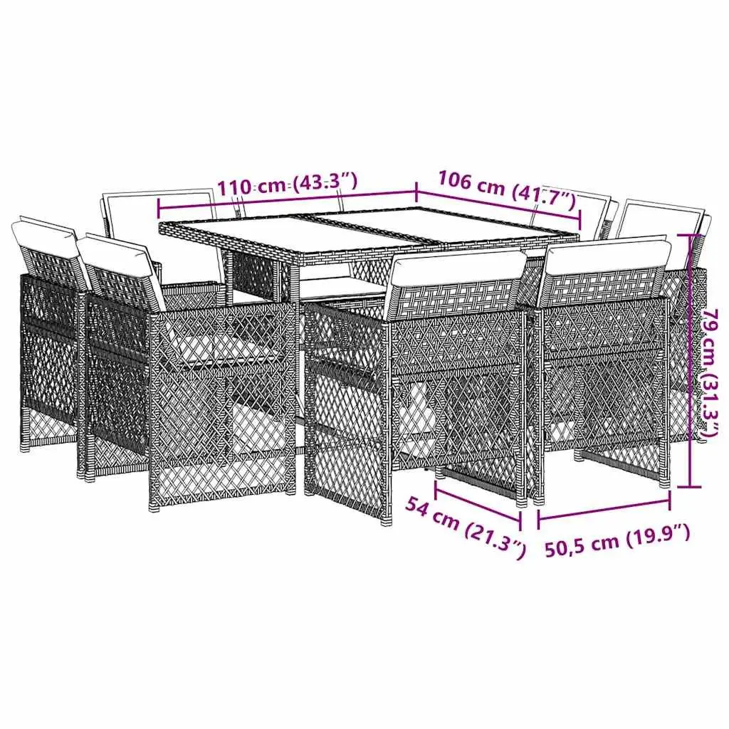Outdoor Dining Set 9 Piece Black Garden Furniture Table Chairs Cushions Patio