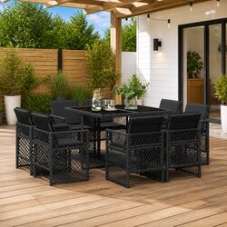 Outdoor Dining Set 9 Piece Garden Furniture Black Poly Rattan Chair Table Patio