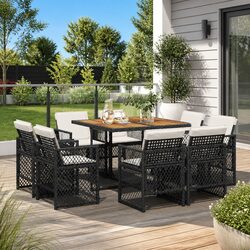 9 Piece Garden Dining Set with Cushions Black Outdoor Furniture Patio Chairs