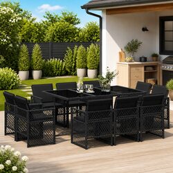 Black Poly Rattan Garden Dining Set 11 Piece Outdoor Patio Furniture with