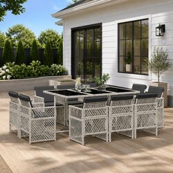 Garden Dining Set 11 Piece Grey Poly Rattan Outdoor Patio Furniture with