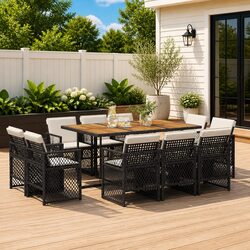 Garden Dining Set 11 Piece Outdoor Furniture Black Poly Rattan Chairs Table