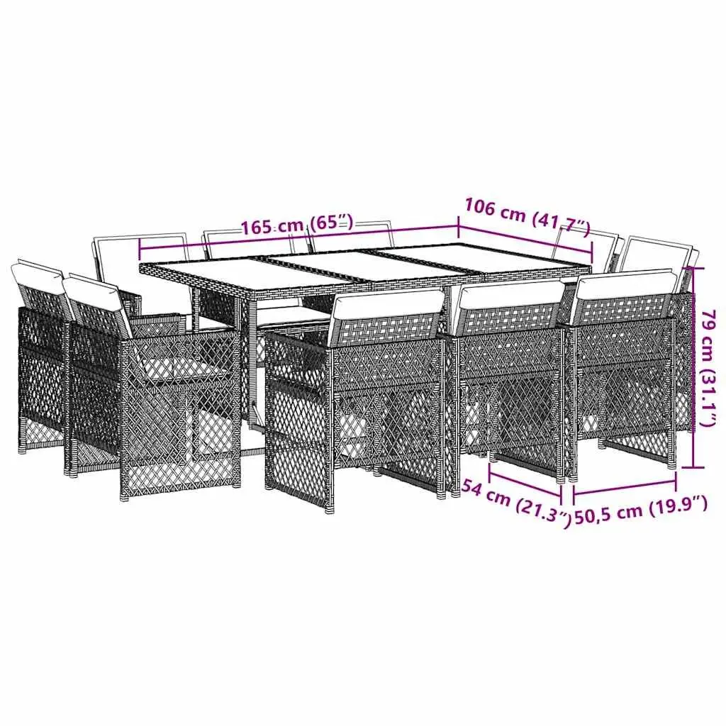 Garden Dining Set 11 Piece Outdoor Furniture Black PE Rattan Chairs Acacia Wood Table