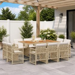 Garden Dining Set 11 Piece Outdoor Furniture Poly Rattan Chairs Table Cushions