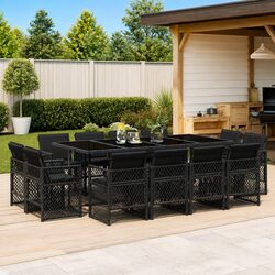 Garden Dining Set 13 Piece Outdoor Furniture Black Poly Rattan Chairs Table
