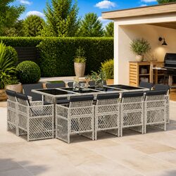 Garden Dining Set 13 Piece Grey Outdoor Furniture Patio Table Chairs Cushions