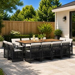 13 Piece Black Garden Dining Set Outdoor Furniture Poly Rattan Chairs Table