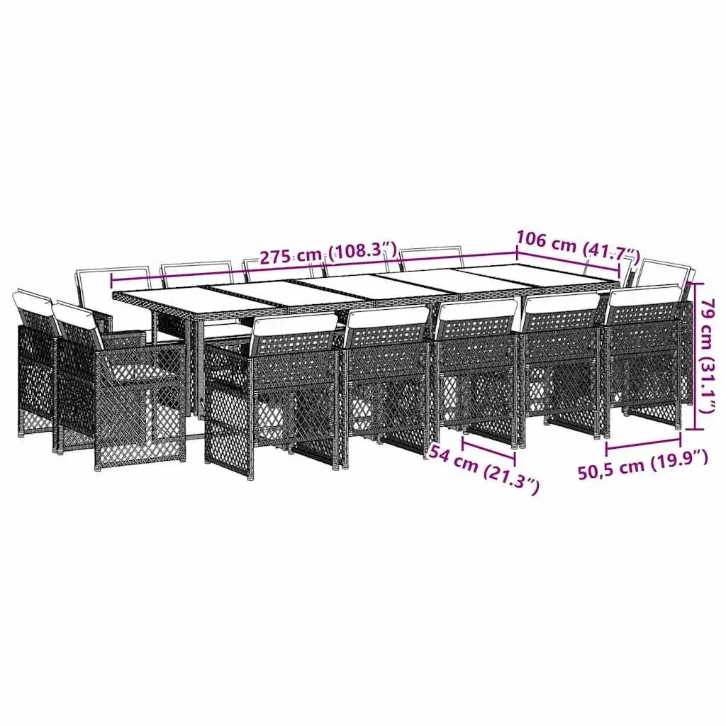 Garden Dining Set 15 Piece Grey Outdoor Furniture Patio Table Chairs Cushions