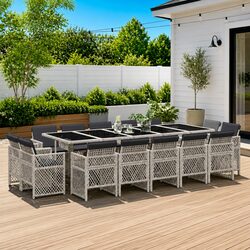 Outdoor Dining Set 15 Piece Grey Poly Rattan Garden Furniture Patio Table Chairs