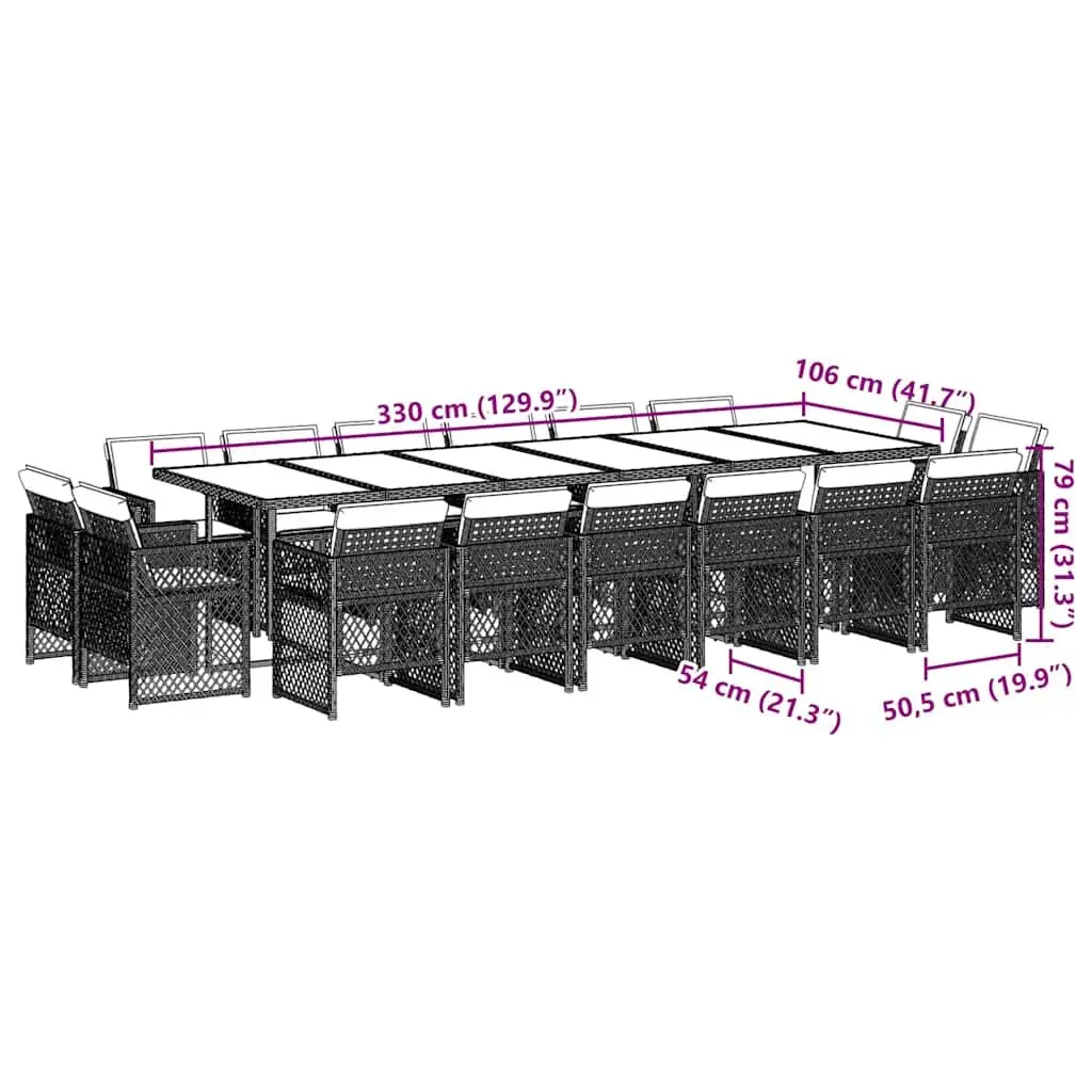 Outdoor Garden Dining Set 17 Piece Black Poly Rattan Furniture with Cushions