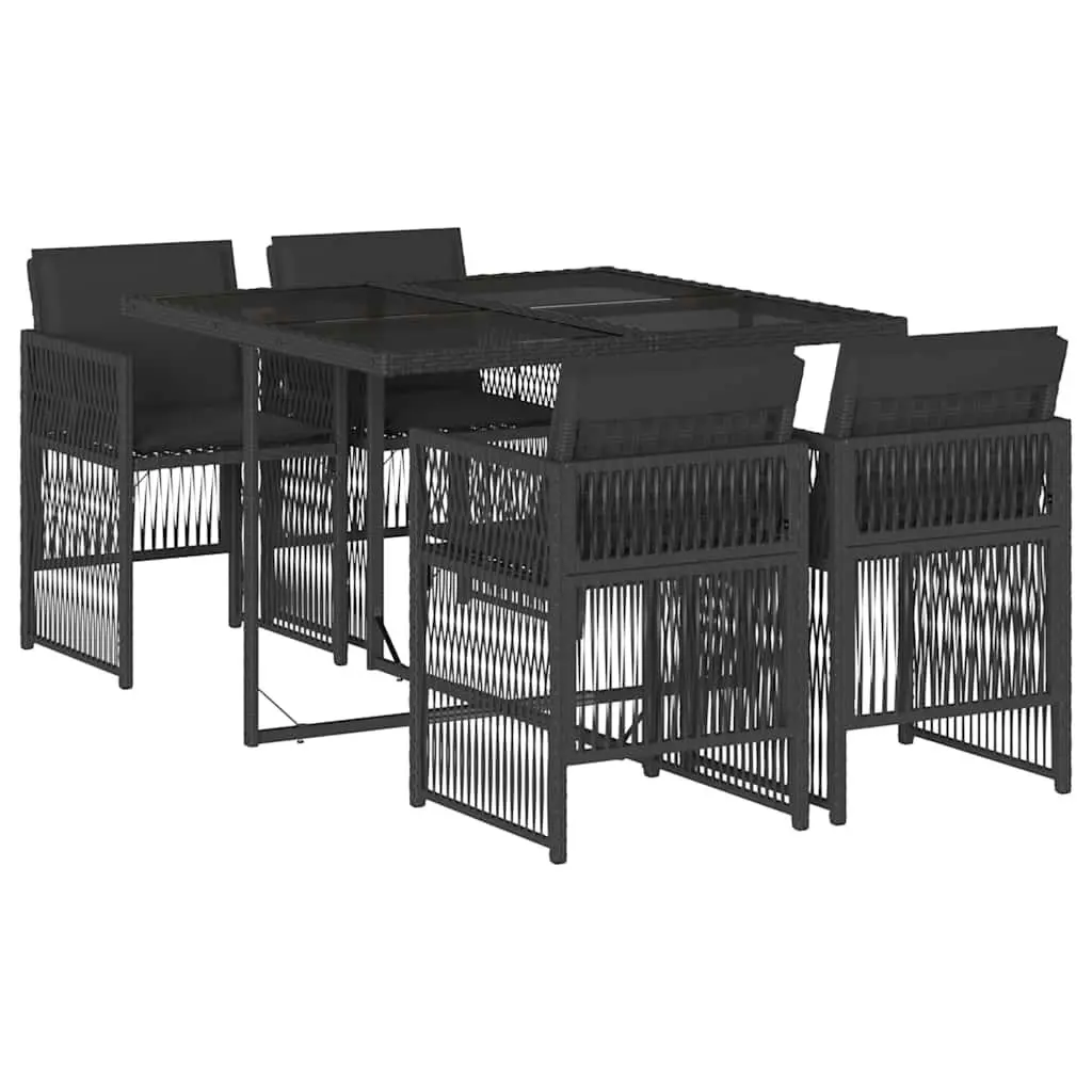 5 Piece Outdoor Dining Set Black Poly Rattan Chairs Table Patio Furniture