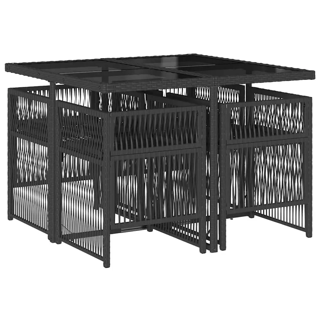 5 Piece Outdoor Dining Set Black Poly Rattan Chairs Table Patio Furniture