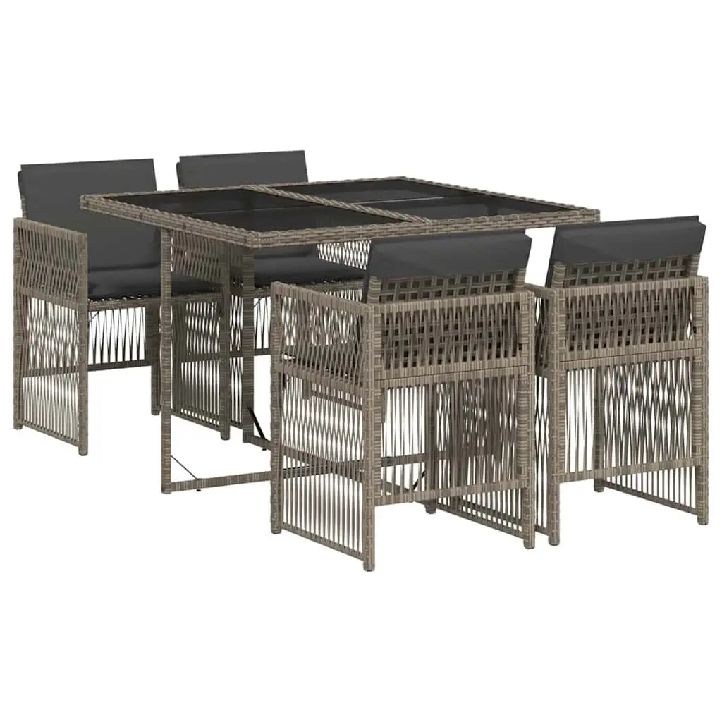 5 Piece Outdoor Dining Set Grey Poly Rattan Garden Patio Furniture with Cushions