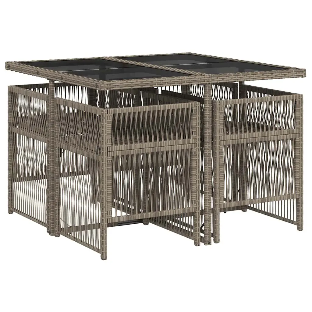 5 Piece Outdoor Dining Set Grey Poly Rattan Garden Patio Furniture with Cushions