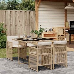 5 Piece Outdoor Dining Set Beige Poly Rattan Chairs Table Patio Furniture