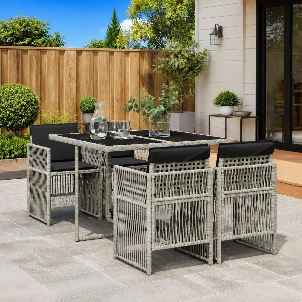 Garden Dining Set 5 Piece Outdoor Furniture Grey Poly Rattan Cushions Patio