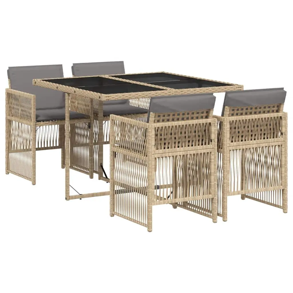 5 Piece Outdoor Dining Set Beige Poly Rattan Chairs Table Patio Furniture