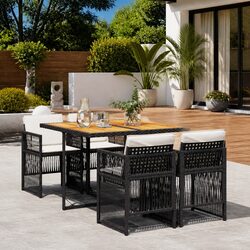 5 Piece Garden Dining Set Outdoor Patio Furniture Black Poly Rattan Chairs Table