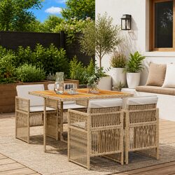 5 Piece Garden Dining Set with Cushions Outdoor Patio Furniture Beige