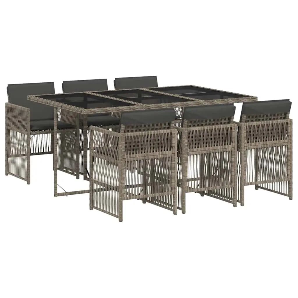 7 Piece Outdoor Dining Set Grey Poly Rattan Garden Patio Furniture with Cushions
