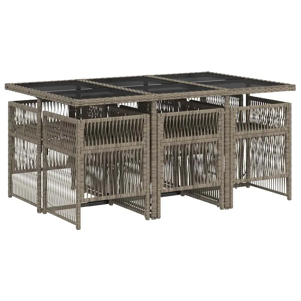 7 Piece Outdoor Dining Set Grey Poly Rattan Garden Patio Furniture with Cushions