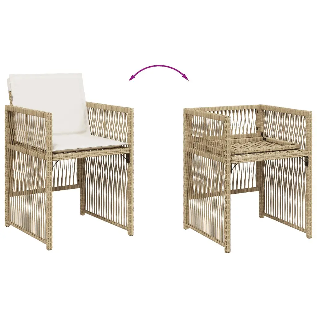 Outdoor Garden Dining Set 7 Piece PE Rattan Furniture with Cushions Beige