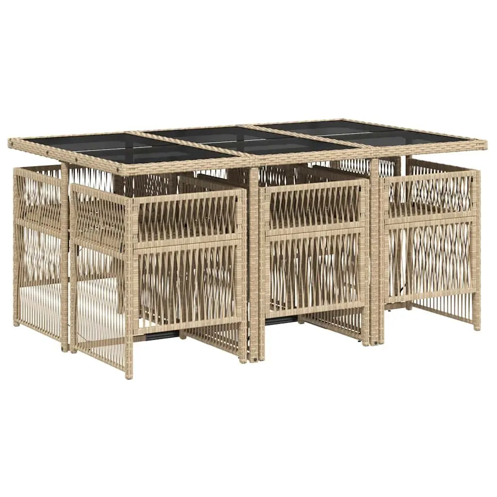 Outdoor Garden Dining Set 7 Piece PE Rattan Furniture with Cushions Beige