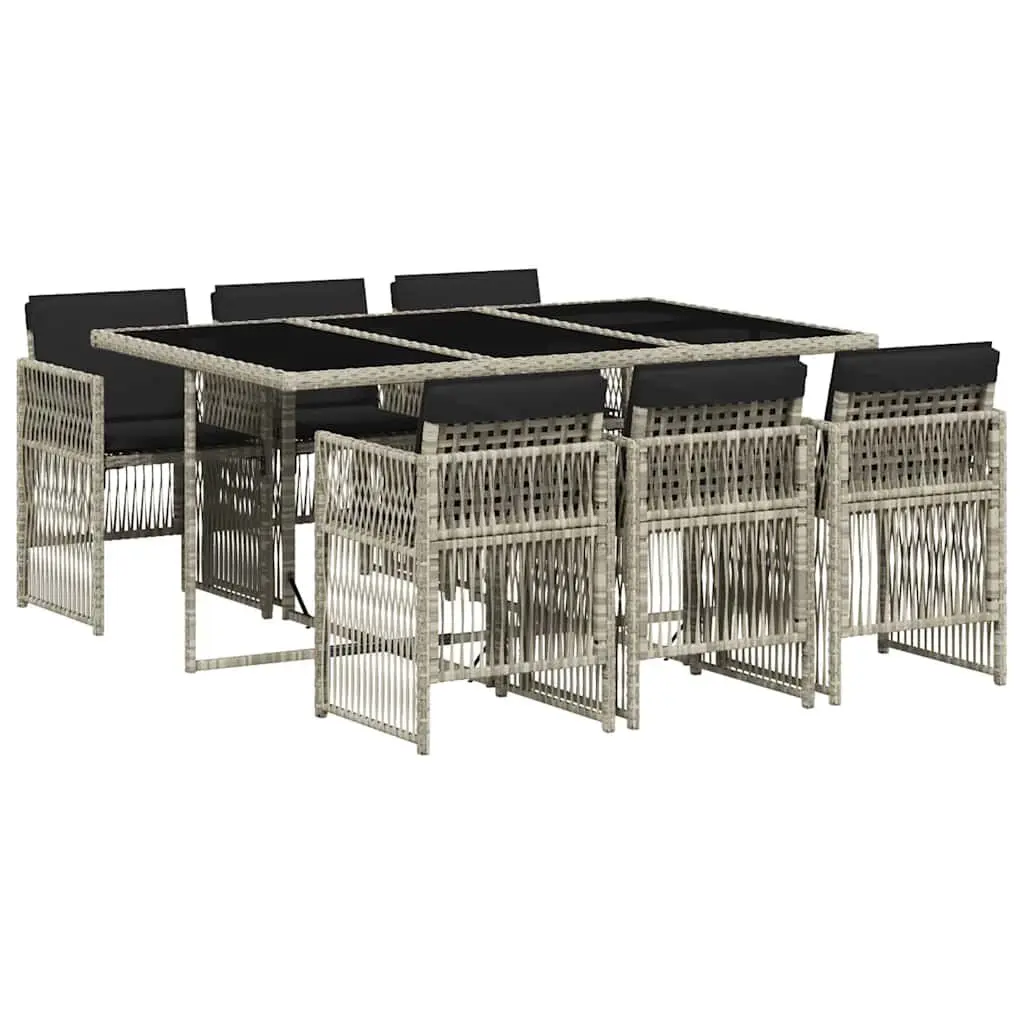 7 Piece Garden Dining Set Grey Poly Rattan Outdoor Furniture with Cushions