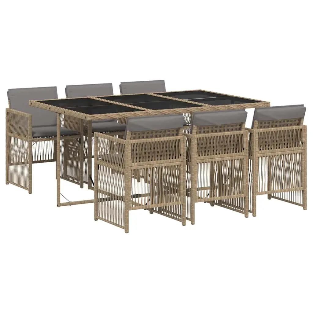 7 Piece Outdoor Garden Dining Set Beige Poly Rattan Chairs Table Patio Furniture