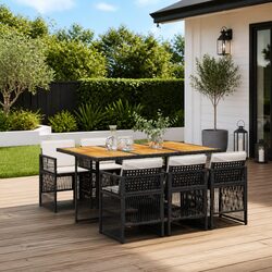7 Piece Outdoor Dining Set Black Poly Rattan Garden Patio Furniture with