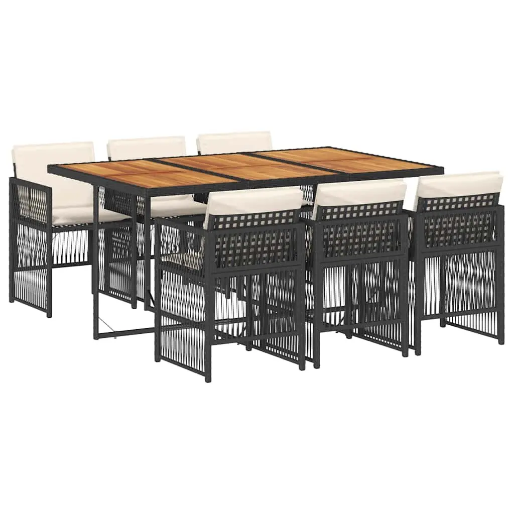 7 Piece Outdoor Dining Set Black Poly Rattan Garden Patio Furniture with
