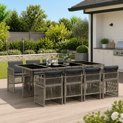 Garden Dining Set 9 Piece Grey Poly Rattan Outdoor Furniture Patio Table Chairs