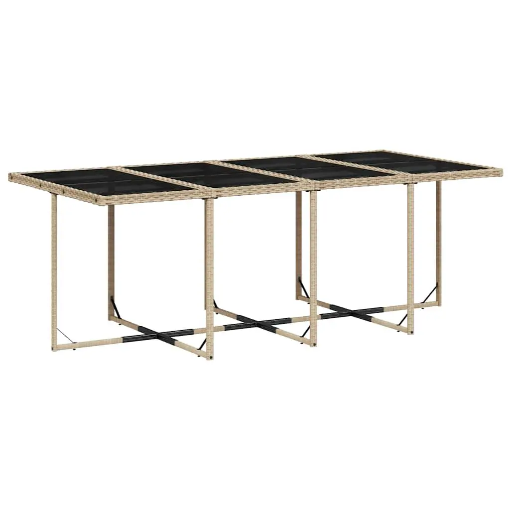 Garden Dining Set 9 Piece Outdoor Furniture Patio Table with Tempered Glass Top and Cushions Beige
