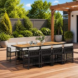 Outdoor Dining Set 9 Piece Garden Furniture Black Poly Rattan Chairs Table