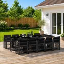Garden Dining Set 11 Piece Outdoor Furniture Black Poly Rattan Chairs Table
