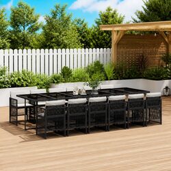 Outdoor Dining Set 13 Piece Black Poly Rattan Garden Furniture with Cushions