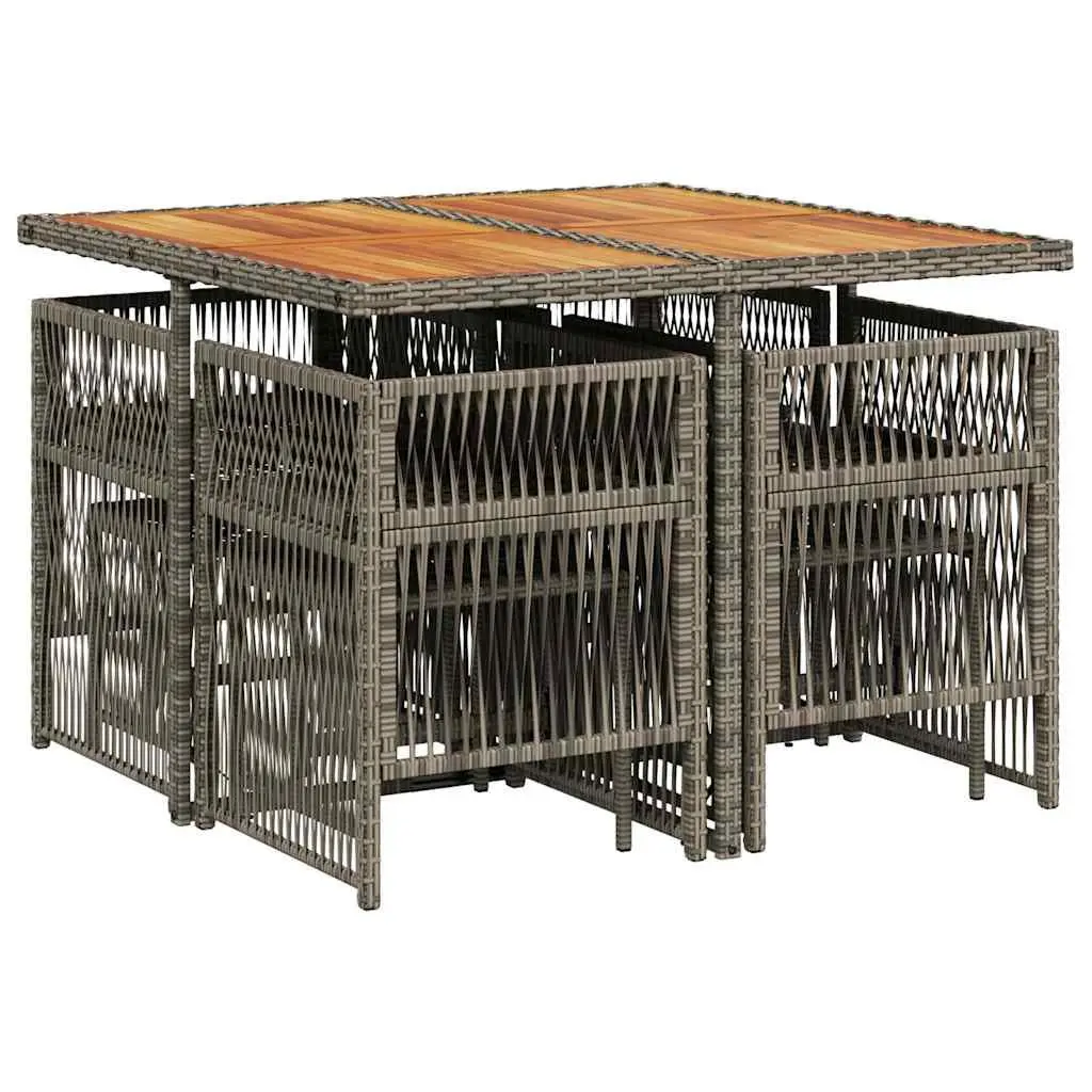 9 Piece Garden Dining Set PE Rattan Chairs Table Cushions Grey Outdoor Patio