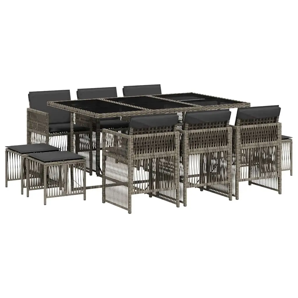 Garden Dining Set 11 Piece Grey PE Rattan with Cushions Outdoor Furniture