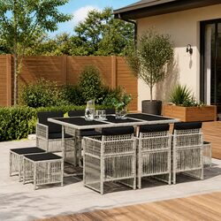 Garden Dining Set 11 Piece Outdoor Patio Furniture Grey Poly Rattan Cushions
