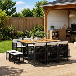 Garden Dining Set 11 Piece Outdoor Furniture Poly Rattan Chairs Table Cushions