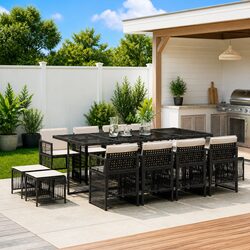 Outdoor Dining Set 13 Piece Garden Furniture Black Poly Rattan Chairs Table