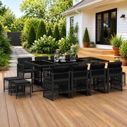 Garden Dining Set 13 Piece Outdoor Furniture Black PE Rattan Table Chairs