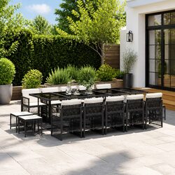 Garden Dining Set 15 Piece Outdoor Furniture Black PE Rattan Chairs Table