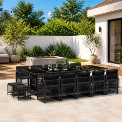 Garden Dining Set 15 Piece Outdoor Furniture Black Poly Rattan with Cushions