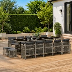 Garden Dining Set 15 Piece Outdoor Furniture Grey Poly Rattan with Cushions