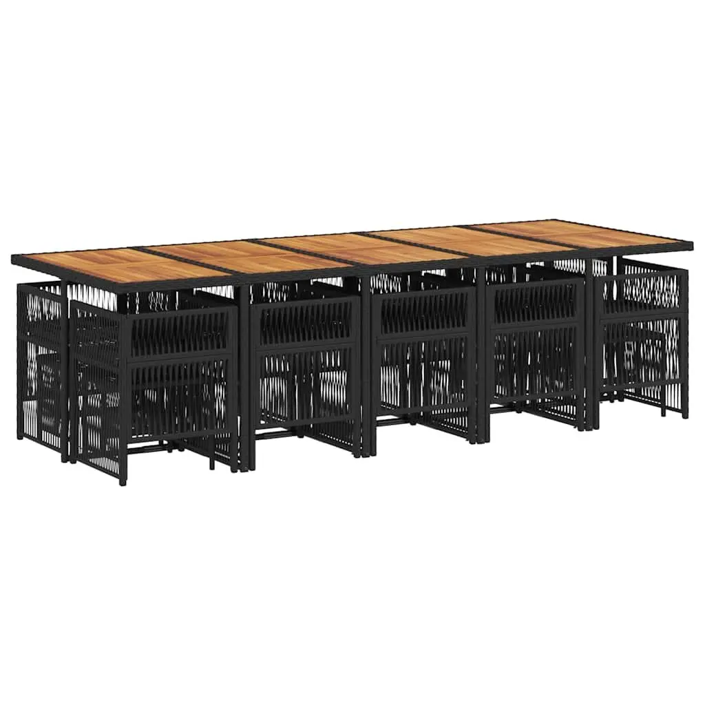Outdoor Dining Set 15 Piece Garden Furniture PE Rattan with Cushions Black