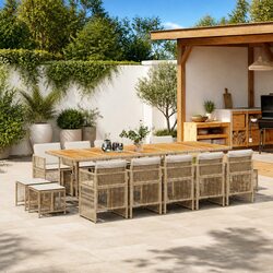 Garden Dining Set 15 Piece Outdoor Furniture with Cushions Beige Poly Rattan